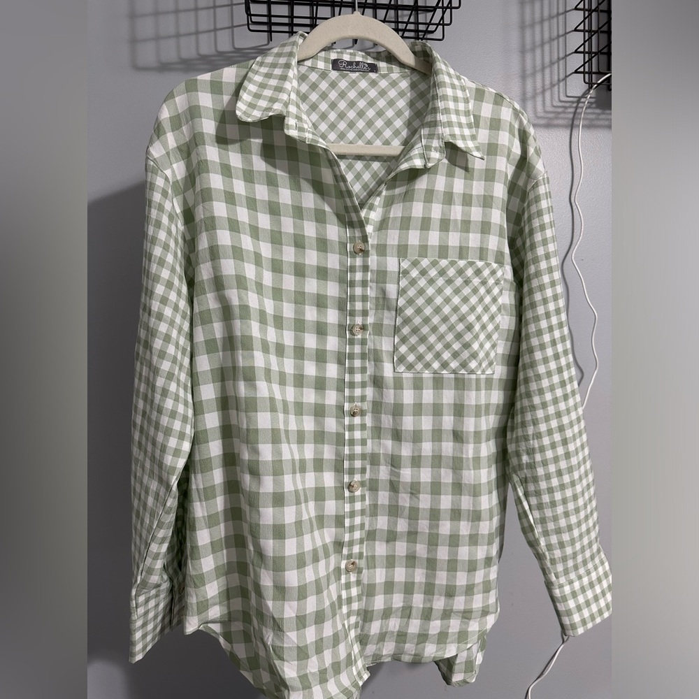 Long Sleeve sheer plaid shirt by Rochelle’s. Small.